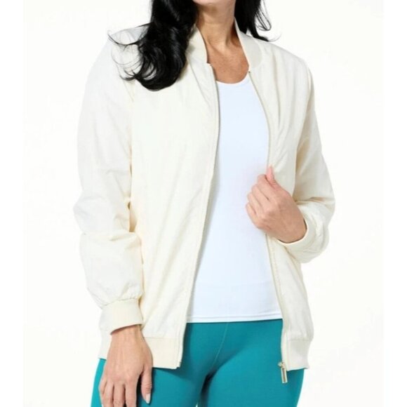 Joy Mangano Cleanboss Bomber Jacket Off-White M Soft Lightweight NWT - Picture 1 of 5